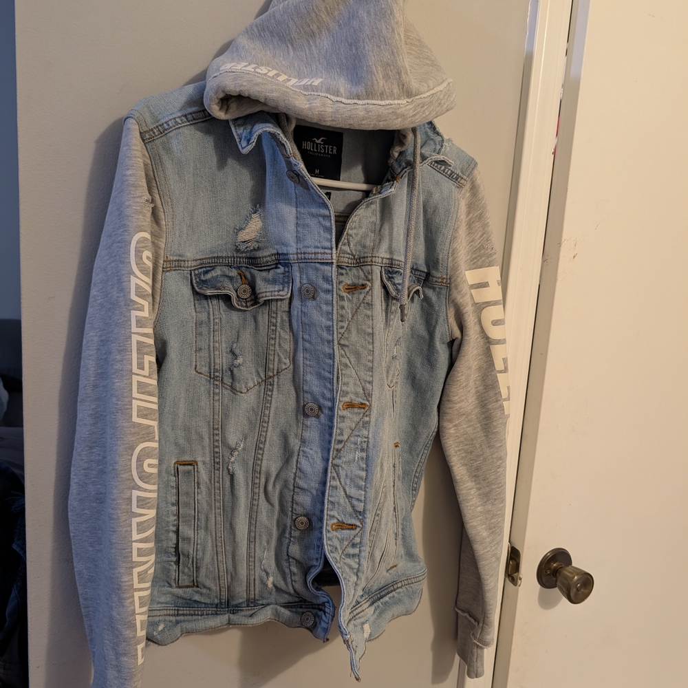 Hollister Denim Jacket with Gray Hoodie